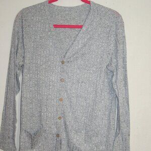 Lightweight Light Grey Button-Front Ribbed Cardigan Brand New